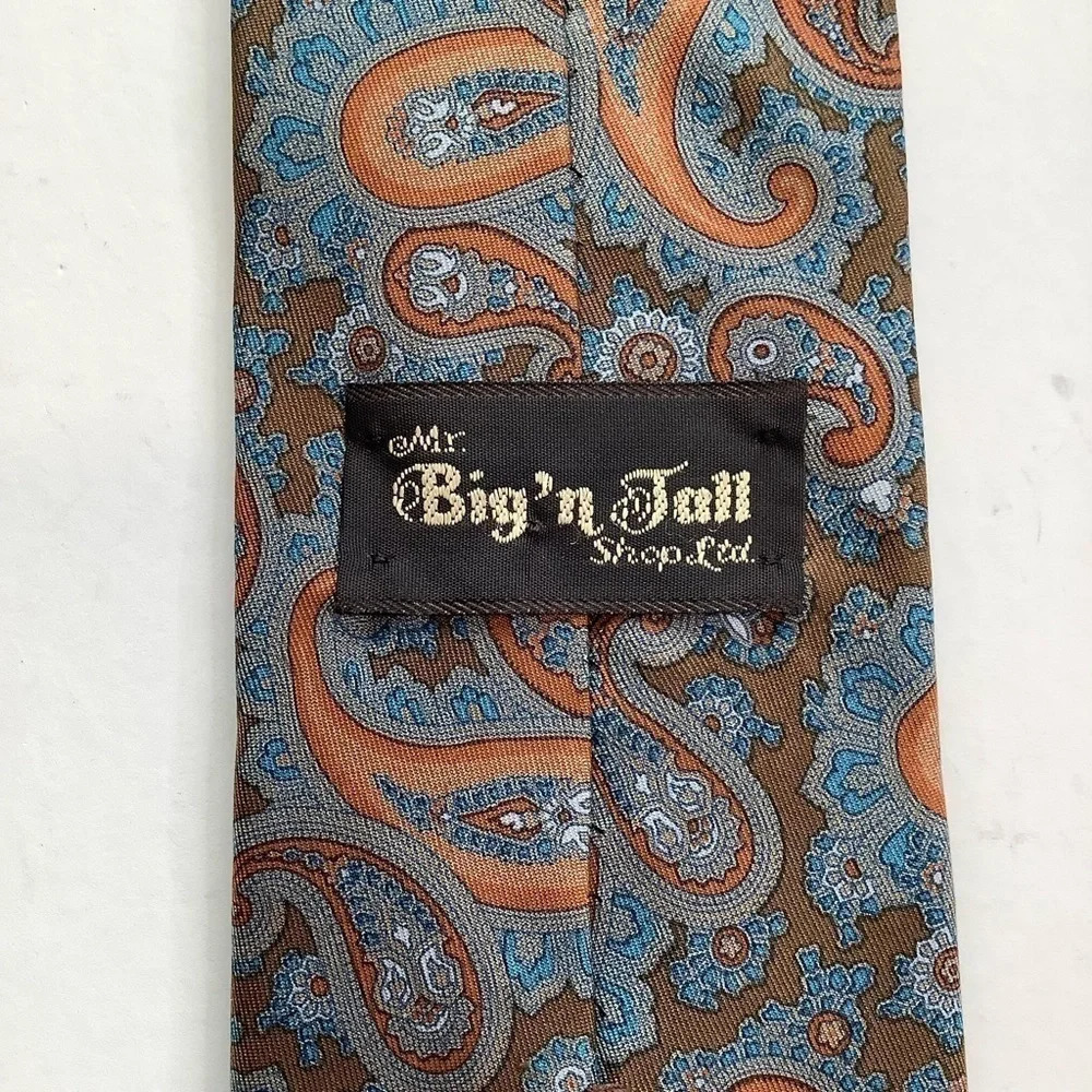Mr Big 'n Tall Long Woven Silk Tie Brown Orange Slate Blue Paisley 63" - Picture 3 of 11